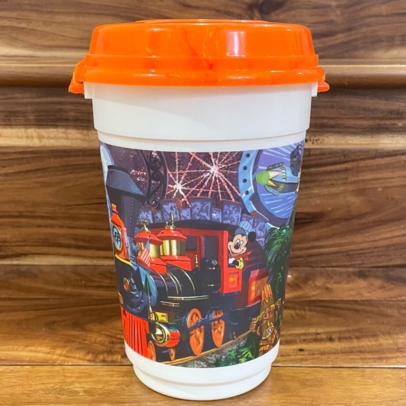 Disney Parks Haunted Railroad Cheshire Cat Mickey Souvenir Popcorn Bucket Orange - Picture 2 of 14